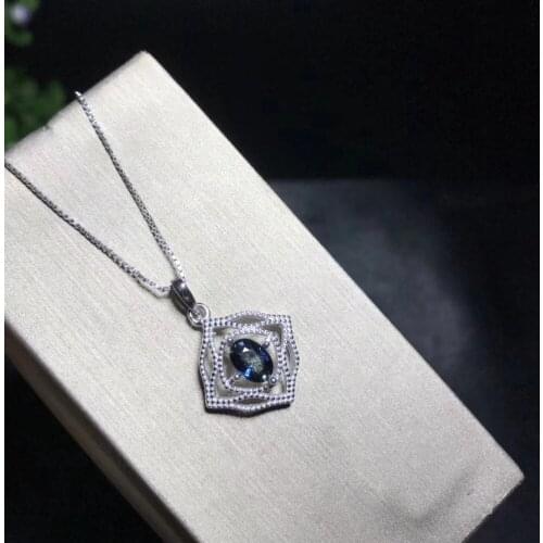 Natural blue sapphire gem Pendant natural gemstone pendant S925 silver Elegant hollowed geometry Women girl party gift jewelry