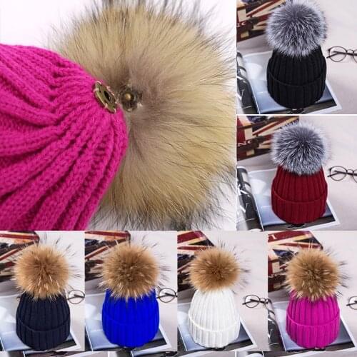 Winter Thick Warm Skullies Beanie Fur Pompom Knitted Beanies Hats Women Hat Ladies Female Knit Bonnet Beanie Caps Outdoor