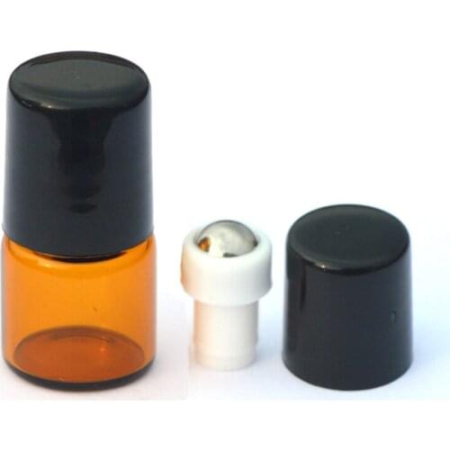 100pcs 1ml Essential Oil Roll On Glass Perfume Bottle Empty Amber 1cc Refillable Roller Sample Container