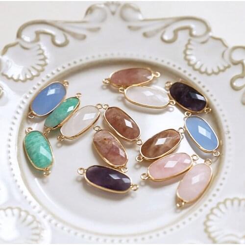 2pcs Moonstone Amethyst Natural Stone Faceted Double Hanging Earrings For Women Girls Oval DIY Bracelet Necklace Accessories