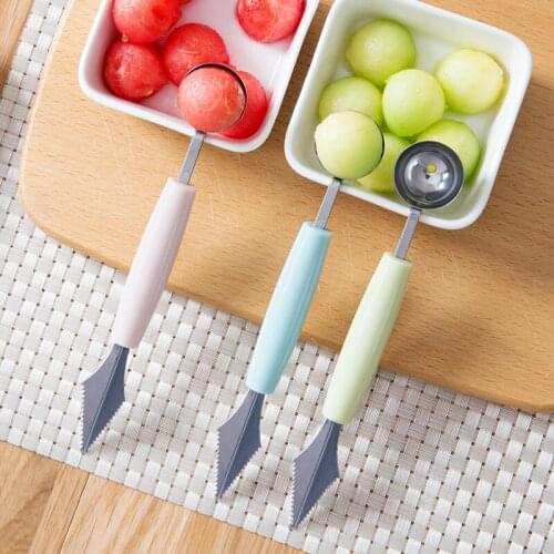2 In 1 Double Head Stainless Steel Fruit Ice Cream Scoop Carving Knife Carving Kitchen Gadget Watermelon Platter Creative Knife