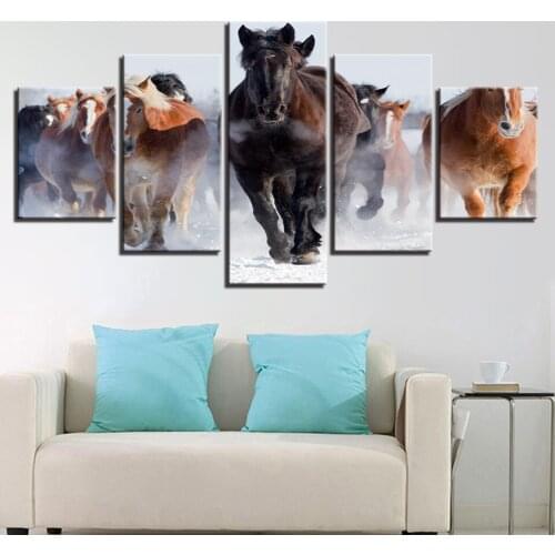5 Pieces Running Steed Modular Pictures Bedroom Canvas Prints Paintings Home Framework Galloping Horses Pictures Home Room Decor