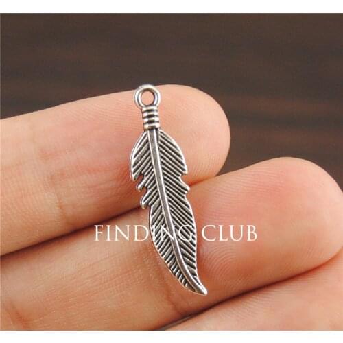 50 pcs Silver Color Alloy Feathers Charms 7x26mm Diy Jewelry Findings Jewelry Accessories wholesale A1161