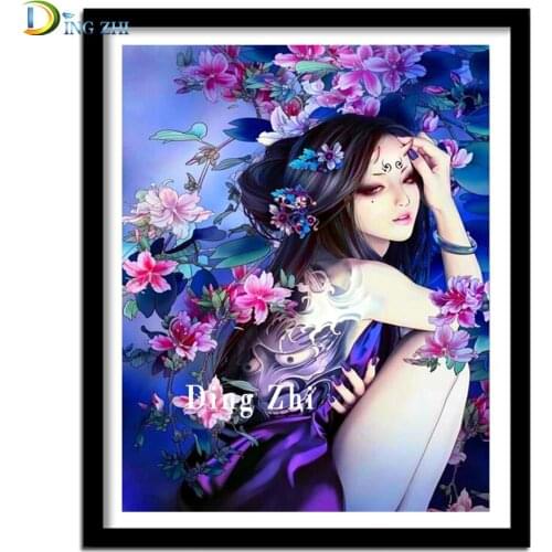 5D Diamond embroidery Fairy Full Square Round Mosaic Tattoo Flower Woman Diamond Painting Cross Stitch Cartoon Beauty Wall Art