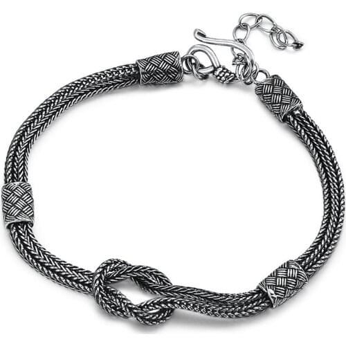 925 Sterling Silver Fox tail Chain Link Bangle Women Men Fine Jewelry Solid Tibetan Silver hand knitting bowknot Chain Bracelets