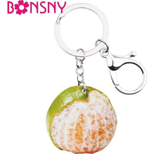 Bonsny Acrylic Orange Tangerine Fruit Key Chain Keychains Holders Fashion Jewelry Gift For Women Girls Bag Car Pendant Wholesale