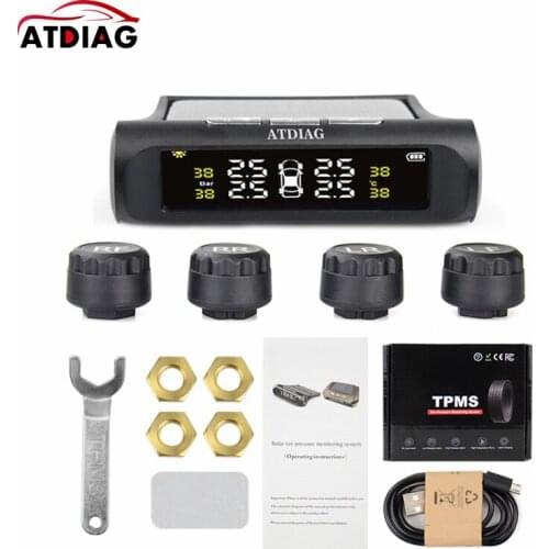 TPMS Wireless Tire Pressure Monitoring System Solar Power Clock LCD Display 4 External/Internal Sensor Tire Pressure Sensors