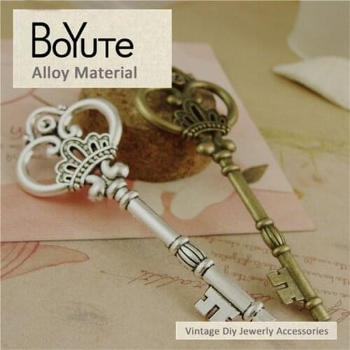 BoYuTe (20 Pieces/Lot) 84*32MM Wholesale Antique Bronze Silver Plated Zinc Alloy Crown Key Pendants for Jewelry Materials