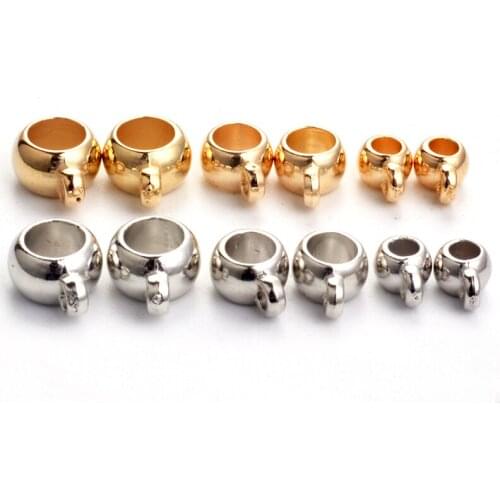 50pcs/lot Big Hole Spacer Beads Gold/Rhodium Plated CCB Pendant Clip Clasp Bail Beads For DIY Jewelry Findings Making