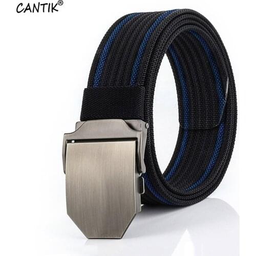 CANTIK Good Quality Nylon Belts for Men Sliver Denim Automatic Buckle Metal Clothing All Over Jeans Accessories 3.8cm CBCA128