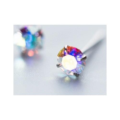Pure 925 Sterling Silver Colorful Crystal Bead Stud Earrings for Women Girl Jewelry Accessories pendientes Drop Shipping A014