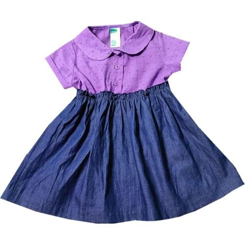 Princess Girls Baby Kids Lace Elastic Denim summer dress Thin cotton Jacquard babe Collar Stitching Dresses Age 1-6Y Vestidos