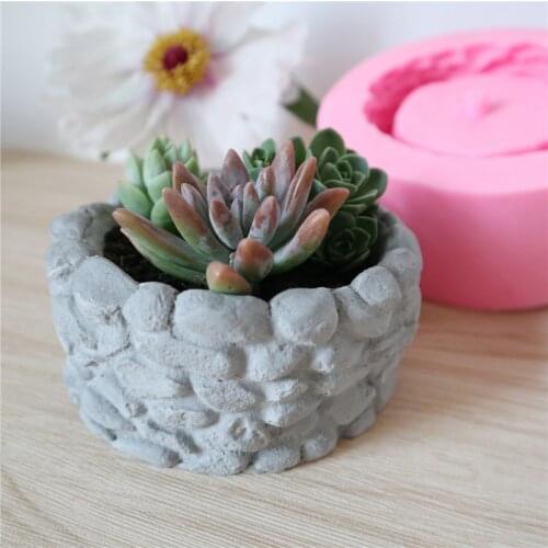 DIY Handmade Flower Pot Cement Silicone Mold Round Concrete Flower Pot Vase Mould Office Decoration Clay Cementsilica Mould