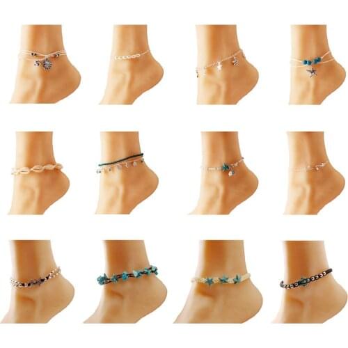 European and American elegant beauty anklet 16-piece set, a variety of combinations, shell rice beads, yoga beach bare ankletH30