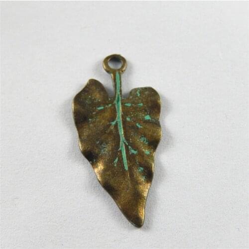 Julie Wang 20PCS Antique Bronze Charms Green Heart Shape Leaves Suspension Pendants Jewelry Earring Necklace Accessory