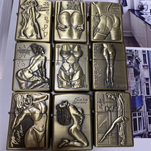 Kerosene Lighter Sexy Beauty Pattern, Metal Portable Open Flame Lighter (No Gas) Men’S Gift Gadget