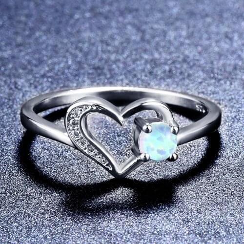 Blaike White Gold Filled Jewelry Heart Rings For Women Round White/Blue/Purple/Fire Opal Zircon Ring Wedding Engagement Ring