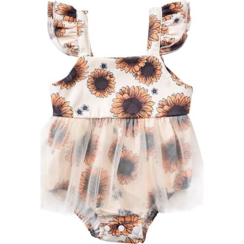 Pudcoco 0-12M Rompers Baby Girl Infant Kids Toddler Sunflower Print Fly Short Sleeve Mesh Leotard Clothes Outfit