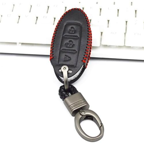 Leather Car Key Cover with Key Holder For Nissan TEANA T31 T32 Kicks Tiida Pathfinder Murano Note Pulsar March 370Z Micra NV200