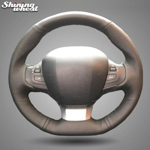 BANNIS Black Leather Car Steering Wheel Cover for Peugeot 308 2015- 2017