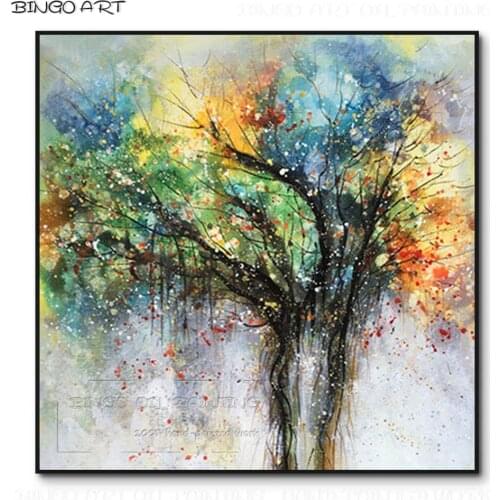 Beautiful Fine Art Hand-painted Art Colorful Tree Oil Painting Fine Art Rich Colors Tree Oil Painting for Living Room Decoration