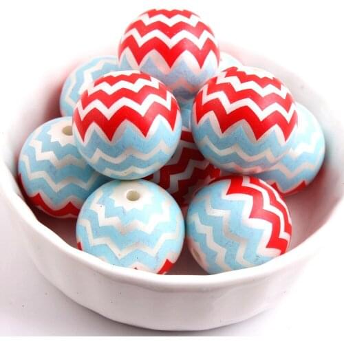 Kwoi vita 100pcs/lot 20mm light blue/red color waves Zia Zag Chevron Print Acrylic Imitation pearl Beads for Chunky Necklace