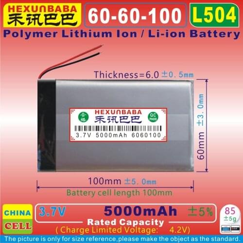[L504] 3.7V 5000mAh [6060100] PLIB; polymer lithium ion / Li-ion battery for tablet pc;power bank,cell phone;GPS