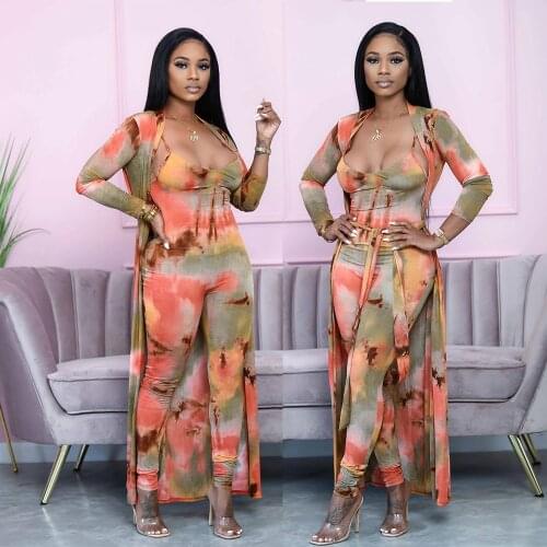 Summer Boho Beach Print Overall and Jumpsuit Two Piece Set Casual Long Sleeve Coat Slim Rompers Tracksuit Sets Womens Outfits