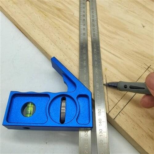 Woodworking 350mm Adjustable Right Angle Ruler Alloy 45/90 Degree W/ Bubble Level Gauge Metric and Imperial Measuring Tools