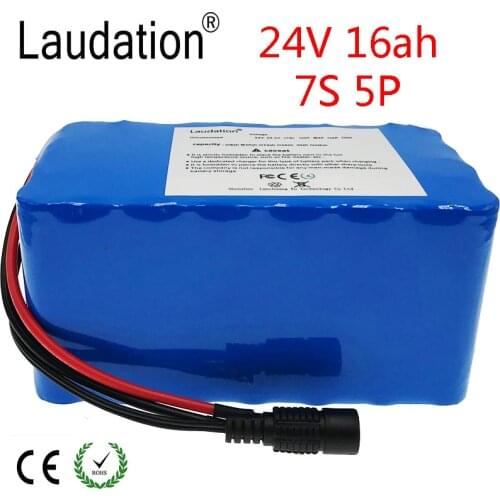Laudation 24V 16ah Electric Bicycle Lithium Ion Battery 7S 5P 29.4V 16000mAh 15A BMS 250W 350W 18650 Pack Wheelchair Motor