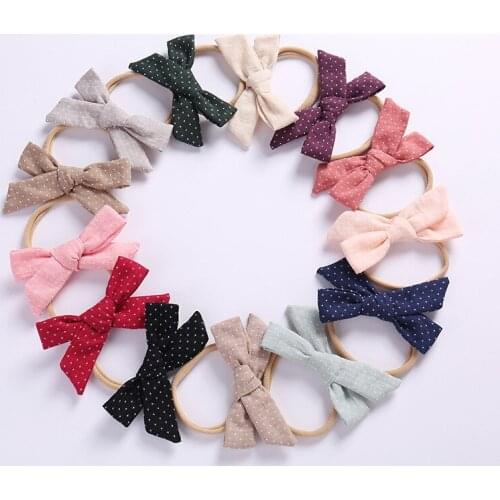 MengNa 4" Girl Fabric Bow Headband,Dot Hair Bow with Nylon Headband,Kids Bows Nylon Headbands Hair Accessories 36pc/lot