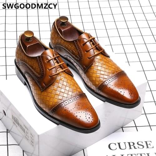 Designer Shoes Men Classic Brown Dress Brogue Shoes Men Office Coiffeur Formal Shoes Men Dress Italian Brand Big Size 48 Ayakkab