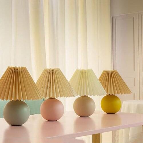 Nordic Ceramics Table Lamp Pleated Fold Lampshade Desk Lamp Multicolor Bedside Desk Vestibule Lamp Nightstand Lighting