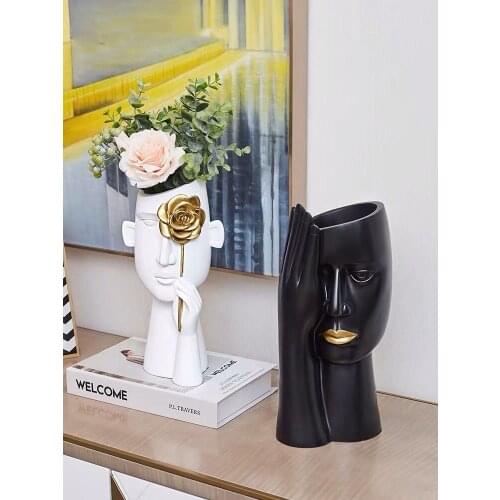 Statue Table Vase Minimalist Decoration Sculpture Resin Ornaments Art Wine Cabinet Simplicity Face Character Modeling Creative