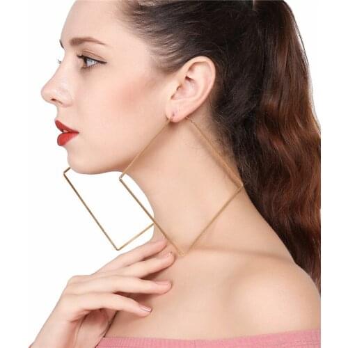 New European Hyperbole Large Square Circle Hoop Earrings for Women Statement Jewelry Geometric Rhombus Earrings Brincos