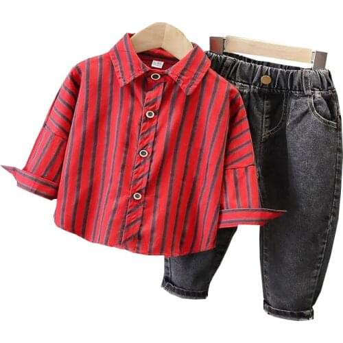 Autumn And Winter Boys Clothing Set stripe Lapel long Sleeve T-shirt and longs Two-piece Suit for Birthday Party Photography