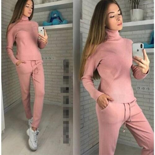 Multi-color Slim Fashion Turtleneck Sweater Knit Set Spring and Autumn New Style Temperament Womens Two-Piece Set