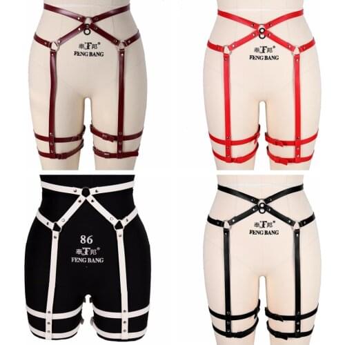 Adjust Punk Suspender Strap Belts Harajuku Women PU Leather Garter Belt Elasticity Body Harness Sexy Tight Leg Harness Bondage