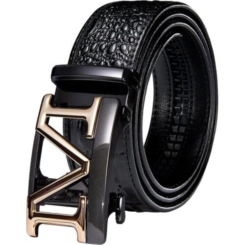 Alloy Automatic Buckles Mens Belts Black Crocodile Pattern Leather Men Belt Ratchet Waistband Straps Casual for Jeans Wedding