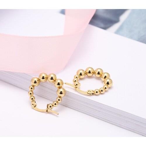 Small gold beaded hoop earrings for women stainless steel minimalist dainty circle earrings korean