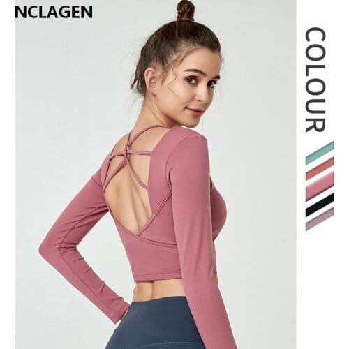 Yoga Tops Women Open Back Long Sleeve Sport Shirts Fitness Clothing Running Workout T-shirt High Elastic Gym Clothes NCLAGEN