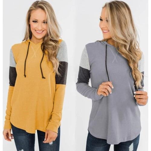 Womens autumn 2021 new style hooded long-sleeved stitching cotton and linen casual fashion comfortable t-shirt
