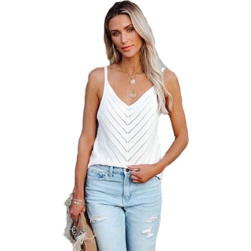 V-Neck Halter Sexy Hollow Out Knitted Camisole 2021 Summer Women Clothing Off-Shoulder Solid Color Sleeveless Camis Tanks Tops