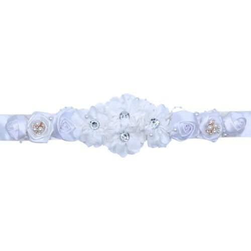 Beauty Emily Women Elegant Flower Sash Rhinestone Beaded Waistband Bridal Ribbon Cummerbunds Wedding Dress Waist Belt