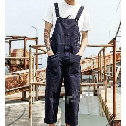 Retro Jumpsuit Casual Mens Cotton Suspender Overalls Pants Loose Trousers Romper