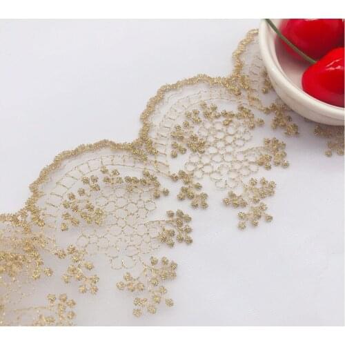 1 Meter/lot Width 10.5cm Gold Thread Soft Floral Lace Applique Net Yarn Embroidered DIY Wedding Dress Garment Accessories