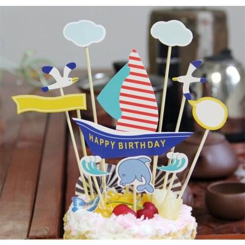 1set Happy Birthday Cartoon Animal or Figure Cake Topper Kids Boy Girl First 1st Baby Shower Party Cupcake Decoration Supplies