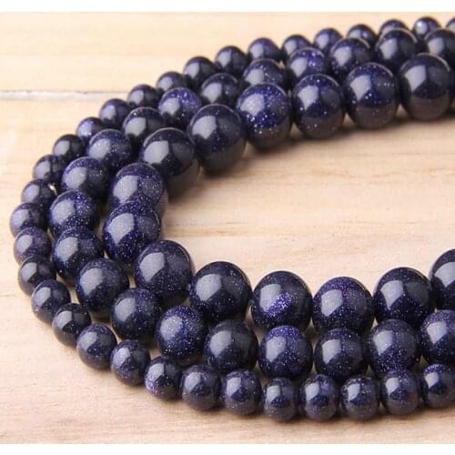 15.5" Gem Stone Blue Sandstone Beads 4 mm 6 mm 8 mm 10 mm 12 mm Polished Beads For DIY Making Jewelry Bracelets Women Necklace