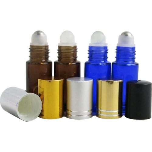 360pcs/lot 5ml Natural Blue Amber Glass Roll On Bottle With Plastic Lid Perfume Sample Containers Essential Oil Roller Bottles