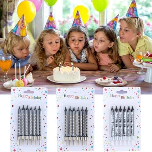 6pcs/box Pencil Cake Candle Safe Flames Kids Birthday Party Wedding Cake Candle Favor Supplies Cake Decorations